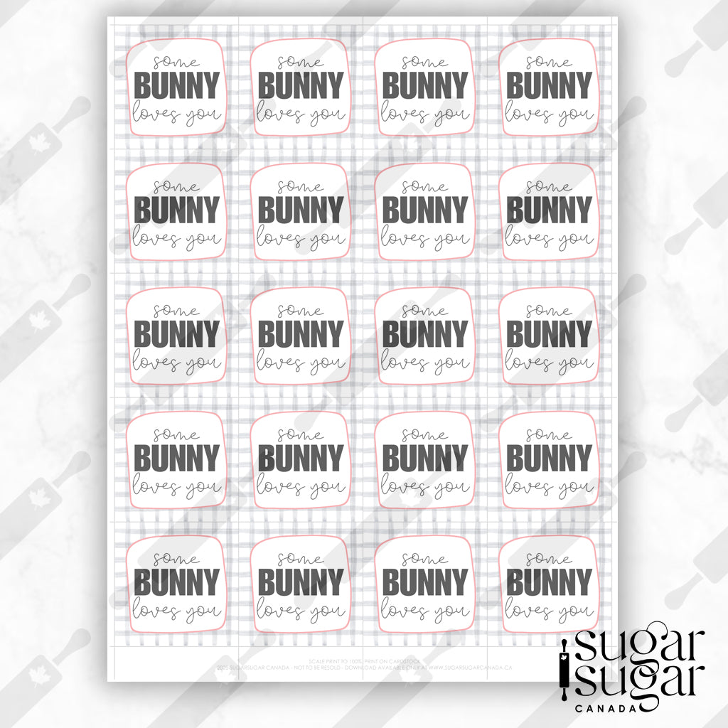 Grey Plaid Some Bunny Loves You Square Tag