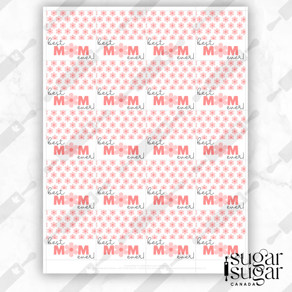 Pink Daisy Best Mom Mother's Day Square Tag