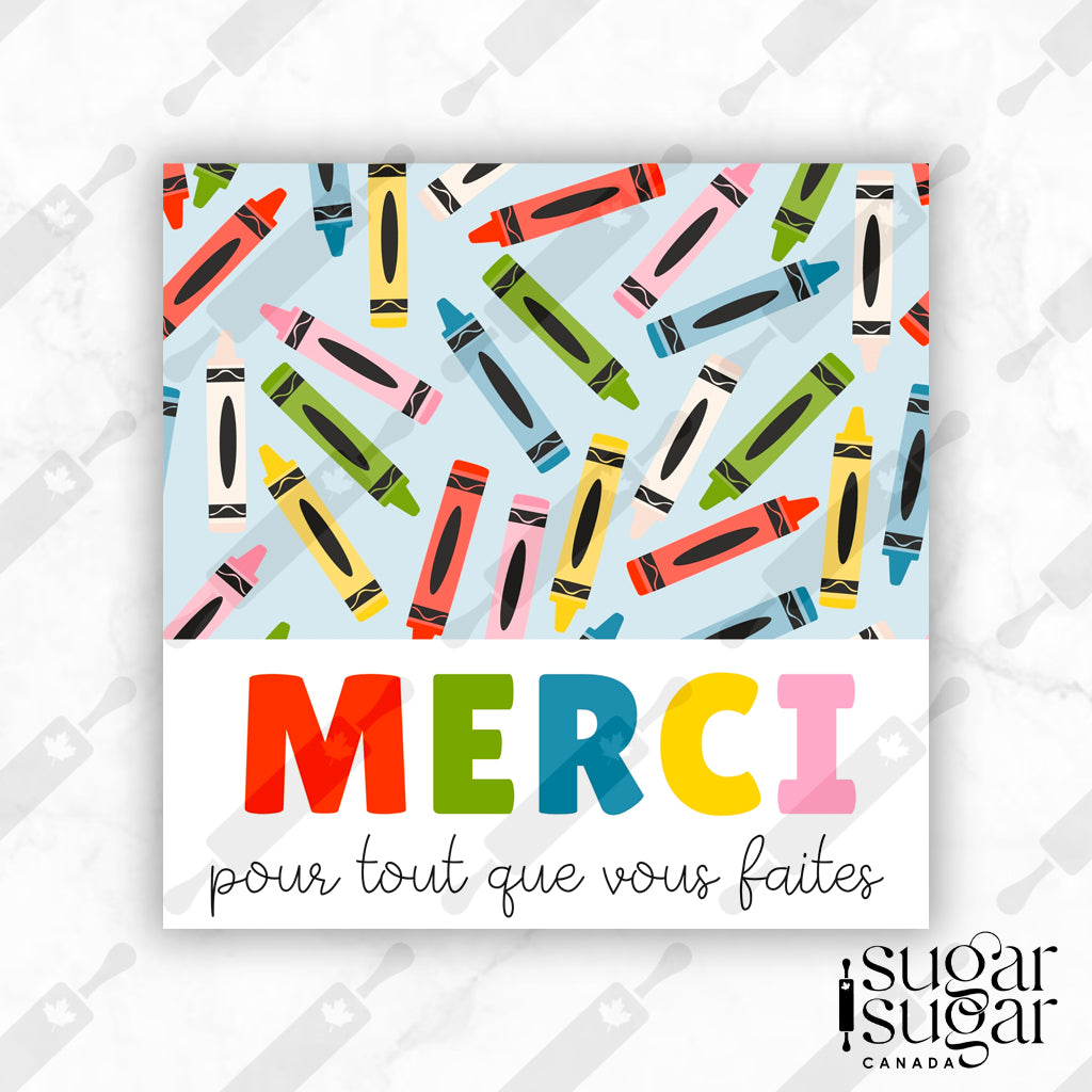 Crayon Thank You French Square Tag