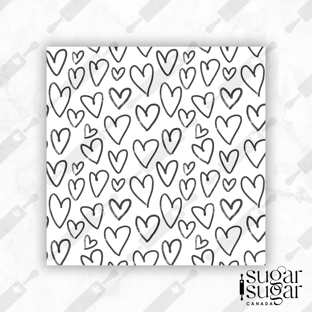B/W Doodle Hearts Box Backer
