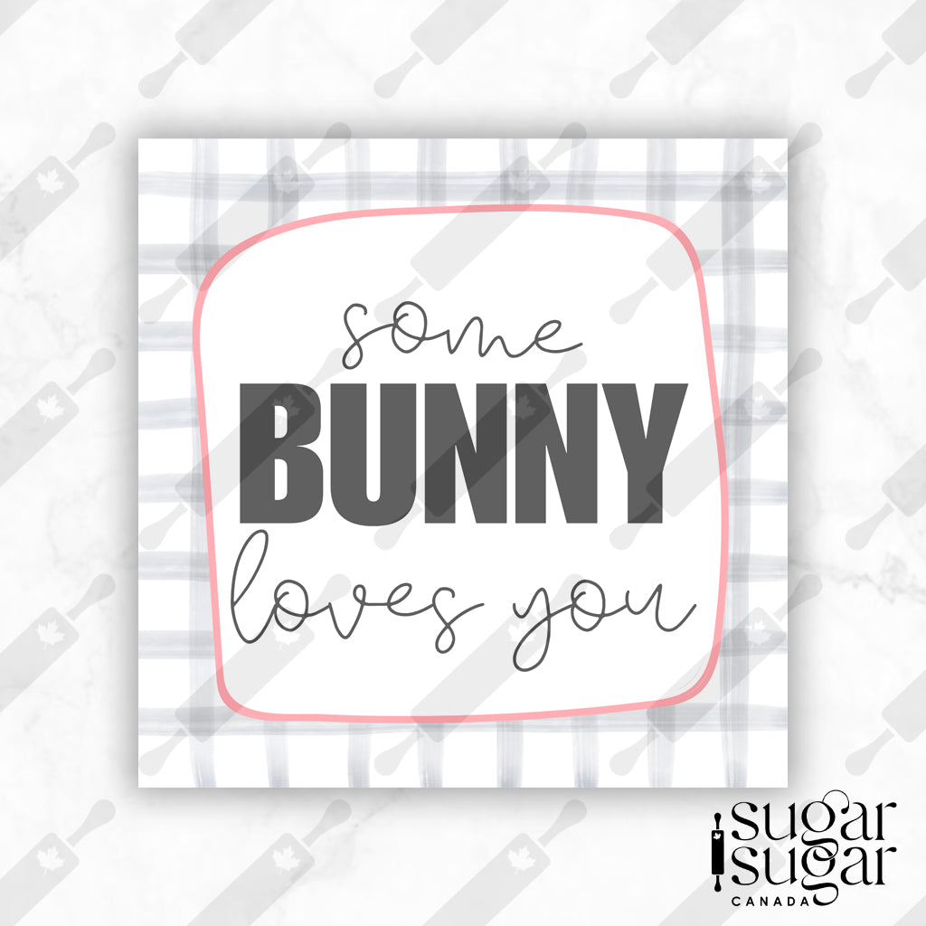 Grey Plaid Some Bunny Loves You Square Tag