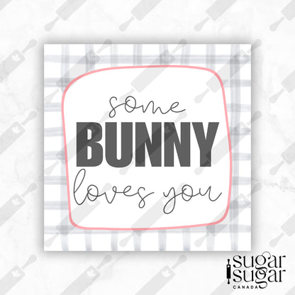 Grey Plaid Some Bunny Loves You Square Tag