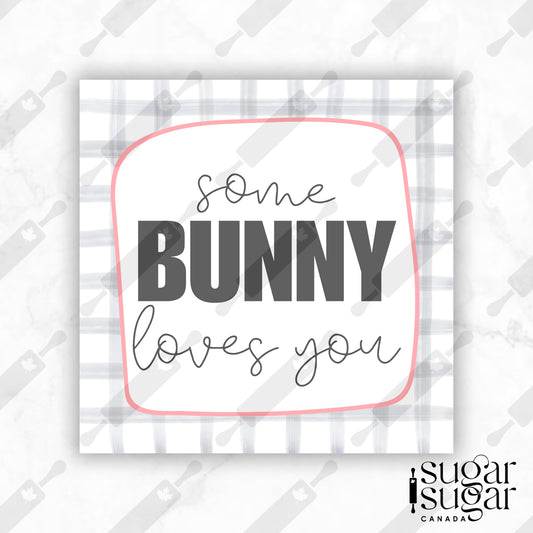 Grey Plaid Some Bunny Loves You Square Tag