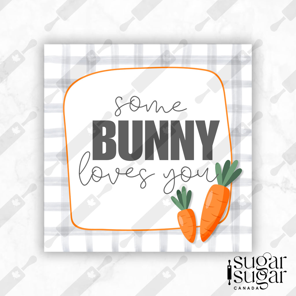 Grey Plaid Some Bunny Loves You Carrot Square Tag