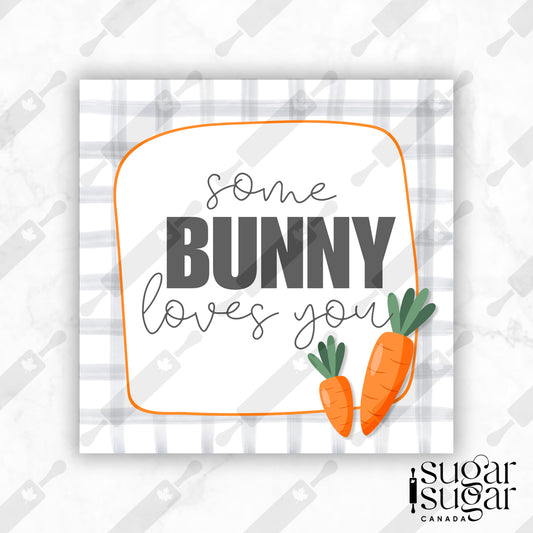 Grey Plaid Some Bunny Loves You Carrot Square Tag