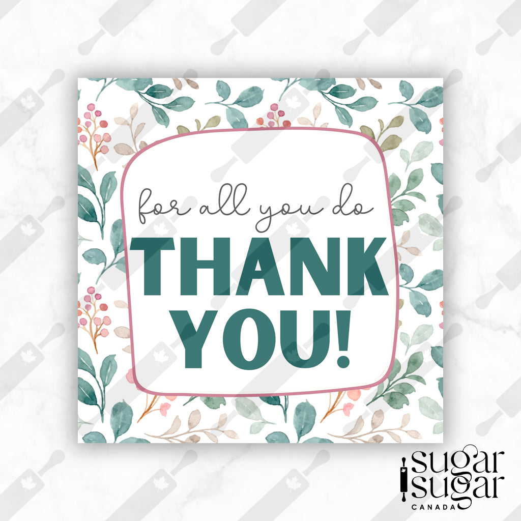 Teal Floral Thank You Mother's Day Square Tag