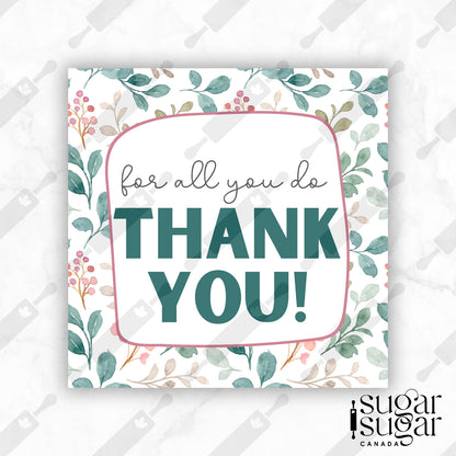 Teal Floral Thank You Mother's Day Square Tag