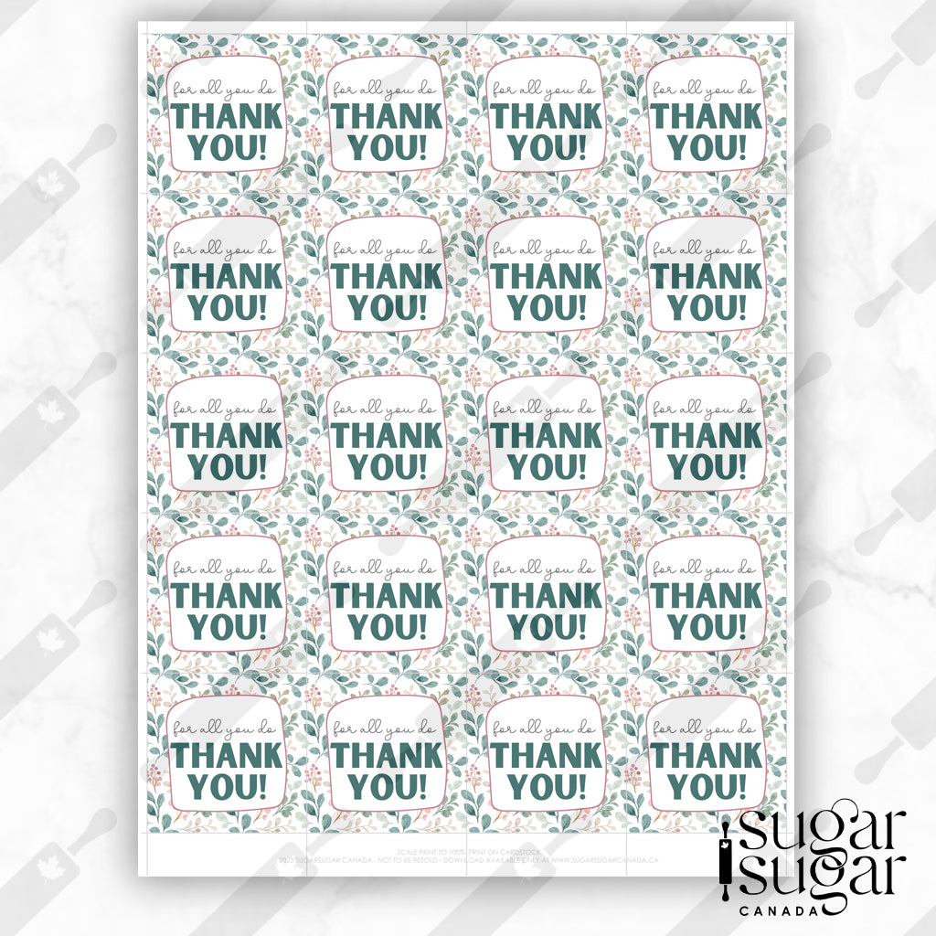 Teal Floral Thank You Mother's Day Square Tag