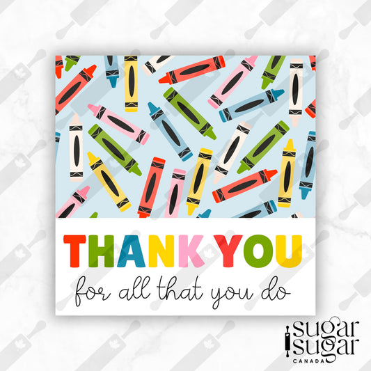 Crayon Thank You English Square Tag