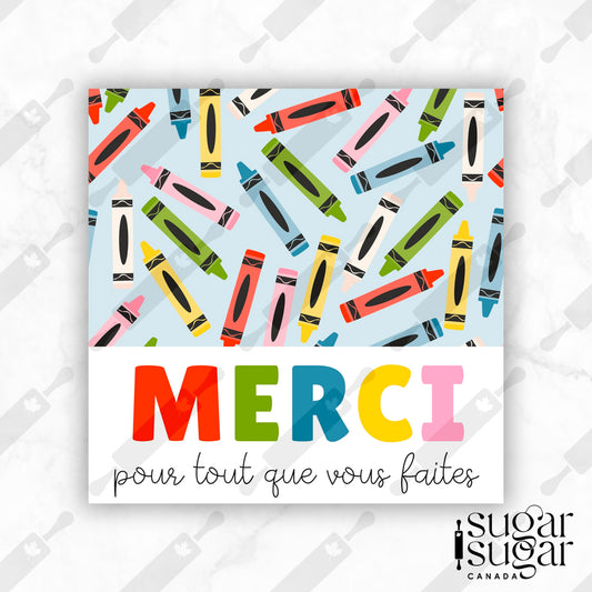 Crayon Thank You French Square Tag