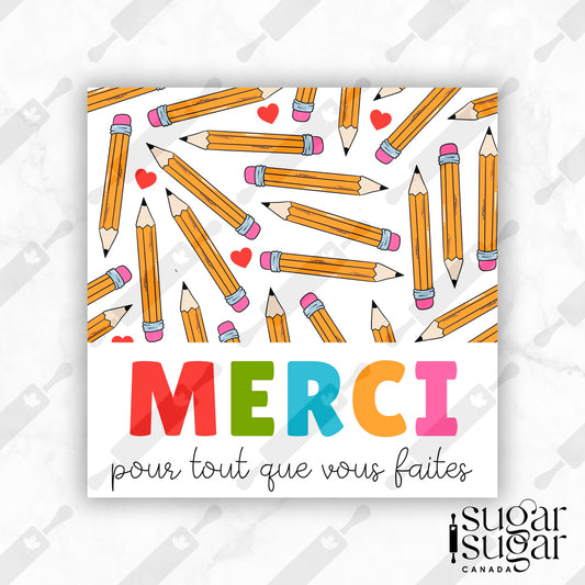 Thank You Pencil French Square Tag