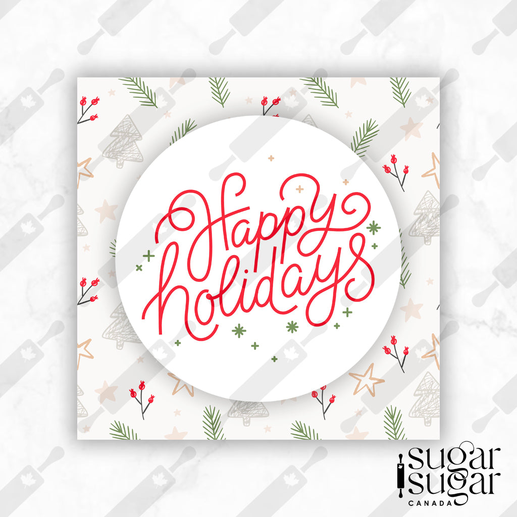 Light Holly Holiday Square Tag