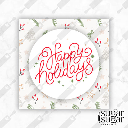 Light Holly Holiday Square Tag