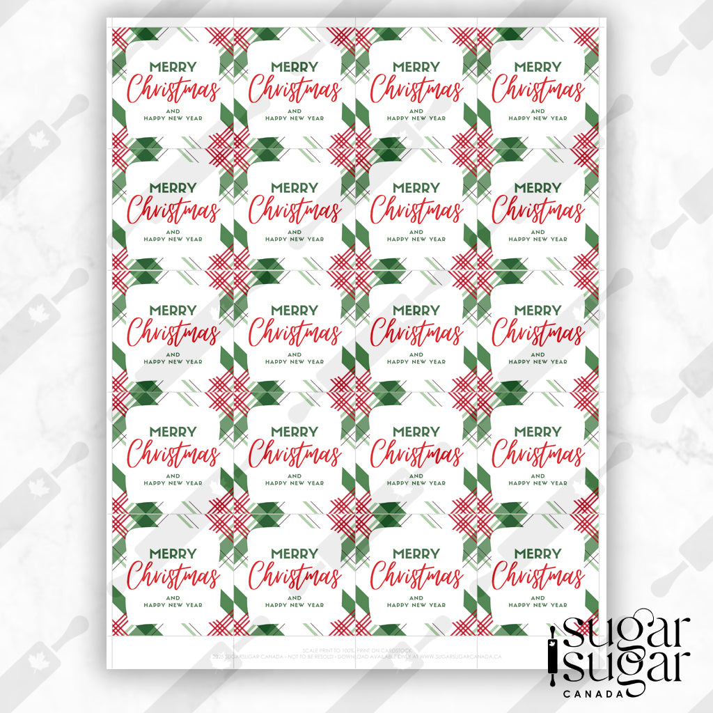 Red & Green Plaid Merry Christmas Square Tag