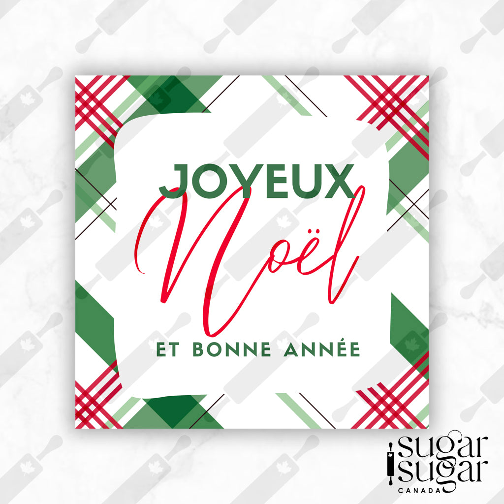 French Red & Green Plaid Merry Christmas Square Tag