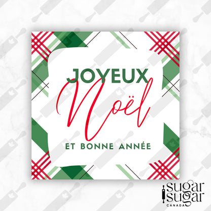 French Red & Green Plaid Merry Christmas Square Tag
