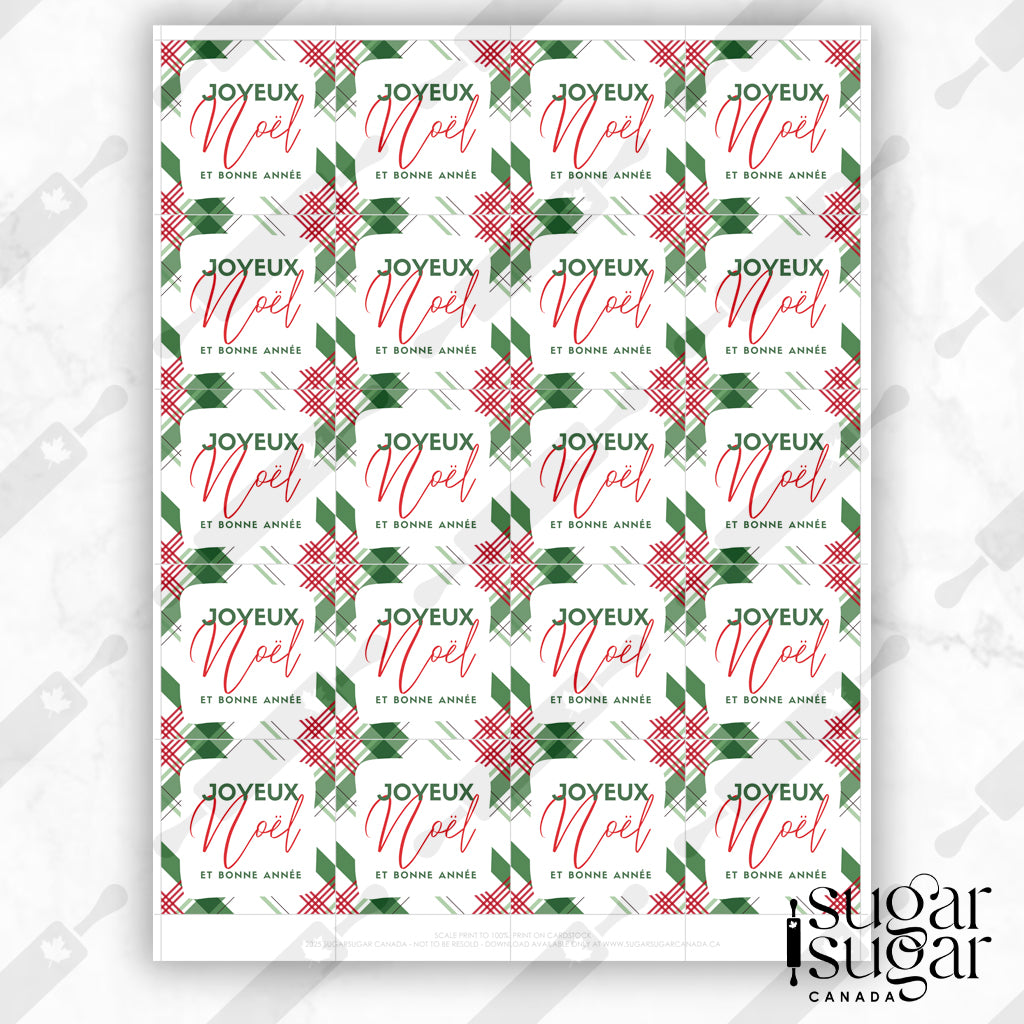 French Red & Green Plaid Merry Christmas Square Tag