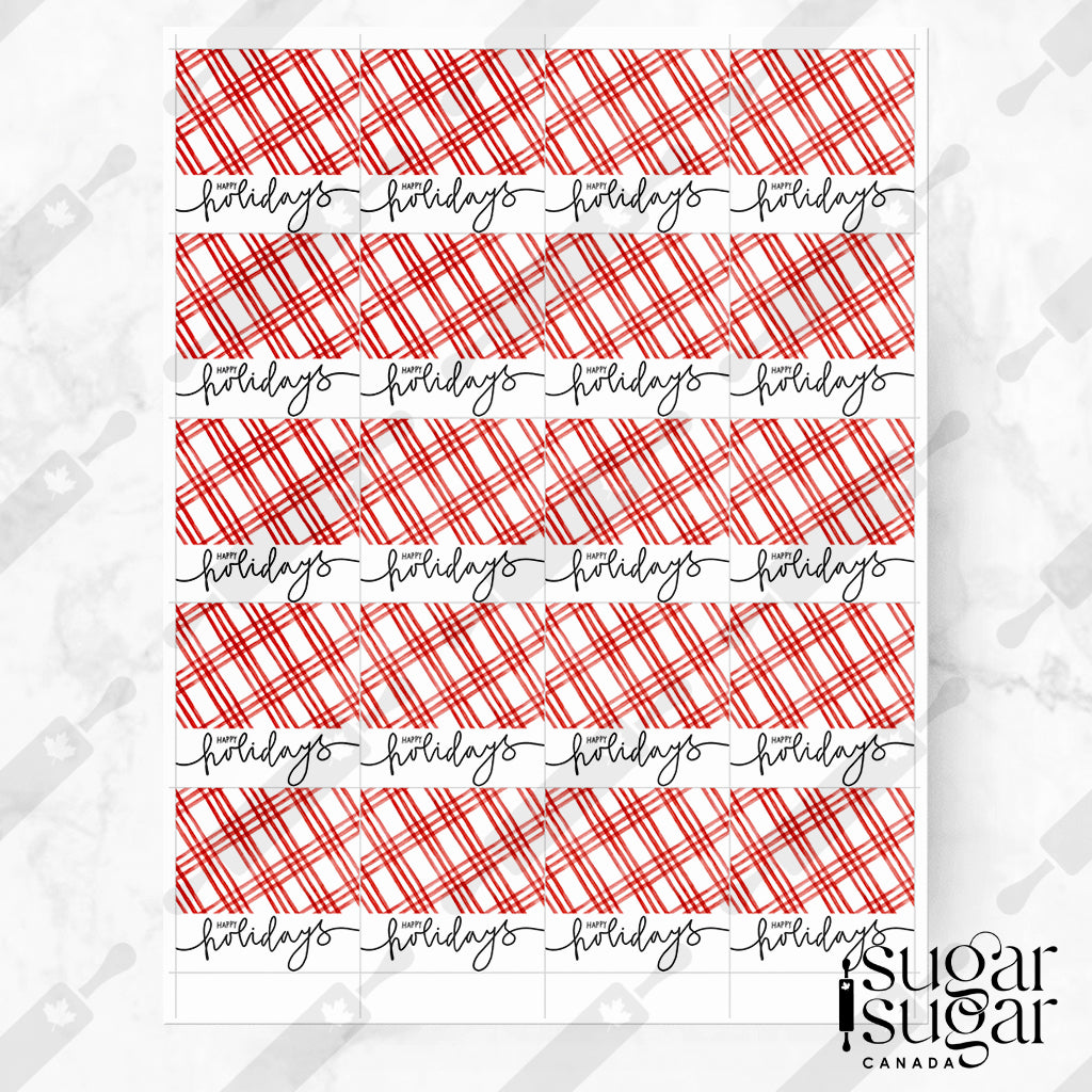Red Plaid Happy Holidays Square Tag