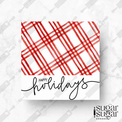Red Plaid Happy Holidays Square Tag