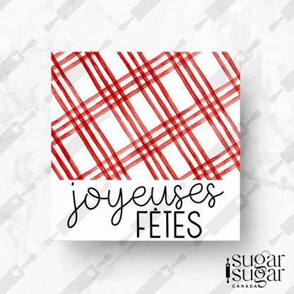 French Red Plaid Happy Holidays Square Tag