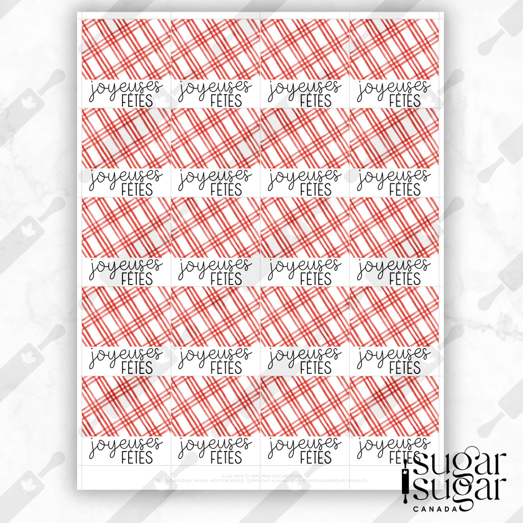 French Red Plaid Happy Holidays Square Tag