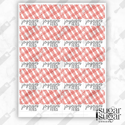 French Red Plaid Happy Holidays Square Tag